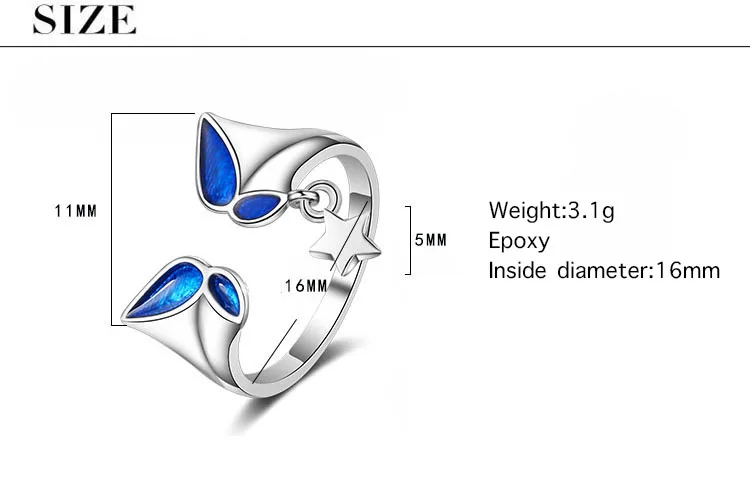 

Blue Butterfly Star 925 Sterling Silver Adjustable Party Ring For Women Designer Fashion Cute Korean Animal Jewelry Gifts