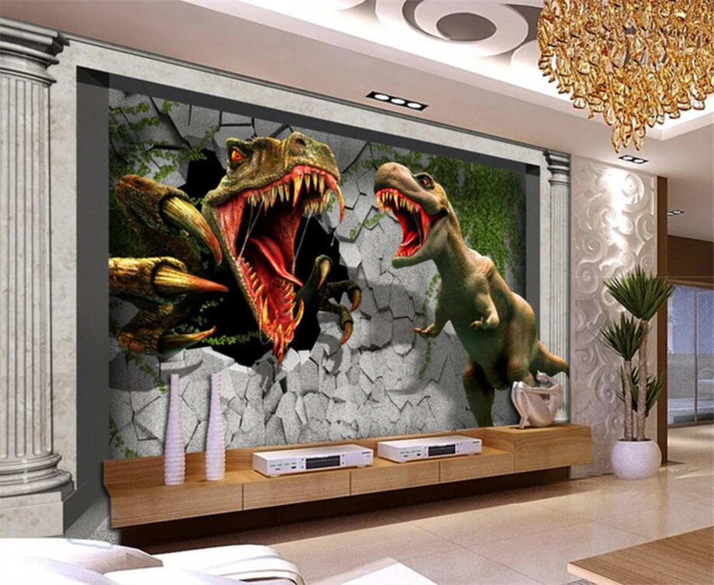 

beibehang Large Custom Wallpaper 3D Brick Wall Residual Wall Palace Jurassic Dinosaur TV Backdrop Decoration