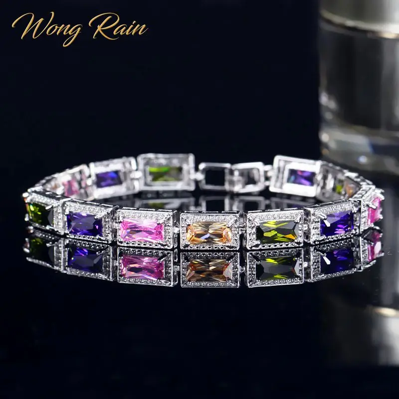 Wong Rain, богемные, 925 пробы, серебро, создан Муассанит, аметист, драгоценный камень, браслет, очаровательный браслет, хорошее ювелирное изделие