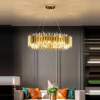 led postmodern gold iron crystal round oval chandelier lighting suspension luminaire lampen for dinning room