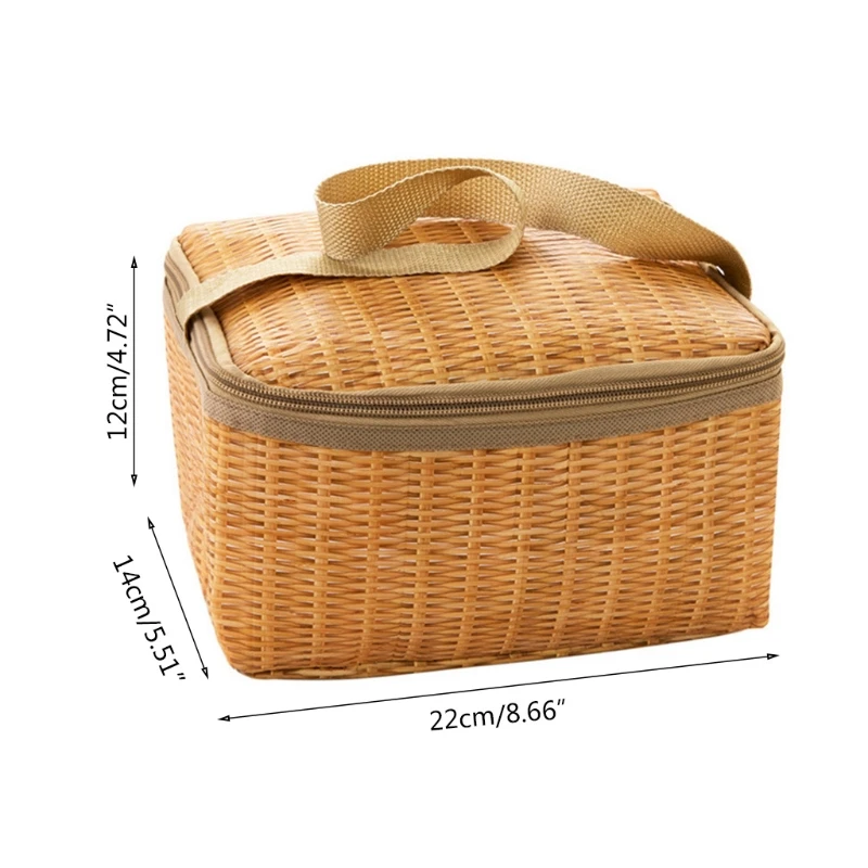 

Portable Rattan-like Thickened Insulated Lunch Bag Large Capacity Warm Cooler Tote Bag for Women Kids Men Thermo Case