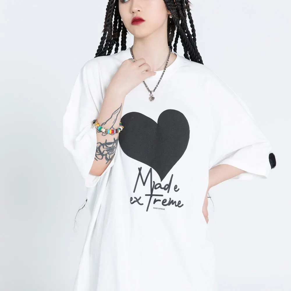 

Men Oversize T Shirt Hip Hop Streetwear Foaming Black Heart Letters Print Tshirt Harajuku Cotton Short Sleeve T-Shirt