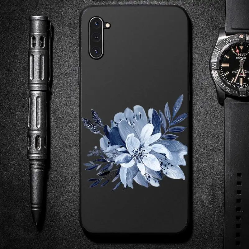 

Blue ink tree branch leaf art flower2 Phone Case For Samsung galaxy S A note 6 7 8 9 10 20 31 40 50 51 71 edge plus 5G