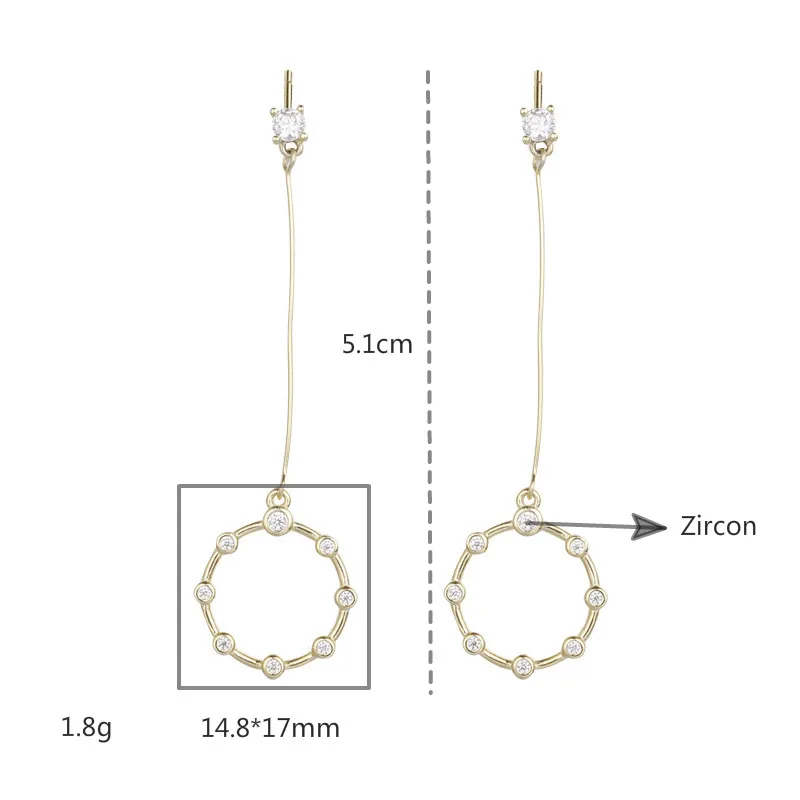

Flyleaf Geometric 18k Gold Long Drop Earrings For Women Real 925 Sterling Silver Fine Cubic Zirconia Earings Fashion Jewelry
