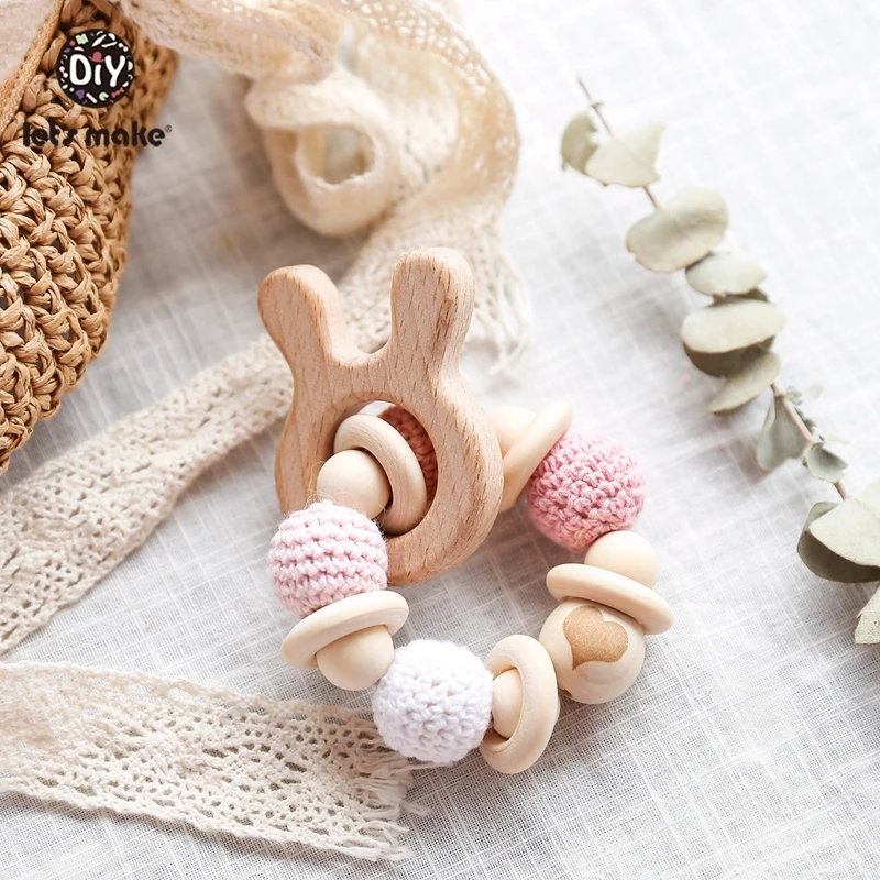 

Baby Wooden Rattle Toys Crochet Beads Hedgehog Teether Baby Nursing Bracelet Wooden Toys For Infant Rattles For 0-12 Months