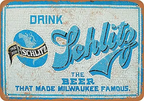 

12 x 16 Inches Metal Sign - Drink Schlitz Beer Mosaic Tiles - Vintage Look Wall Decoration