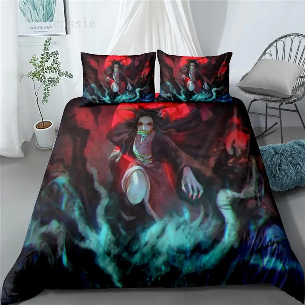 

3D Printed Anime Bedding Set Kamado Tanjirou Demon Slayer Bed Linen Cartoon Duvet Covers Set Single Double Size Dropshipping