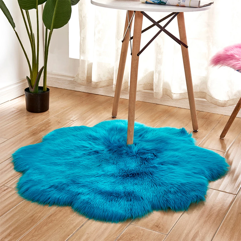 Flower Soft Sheepskin Rug Chair Mat Artificial Wool Warm Hairy Carpet Bedroom Seat Pad Fur Area Rugs Furry Silky | Дом и сад