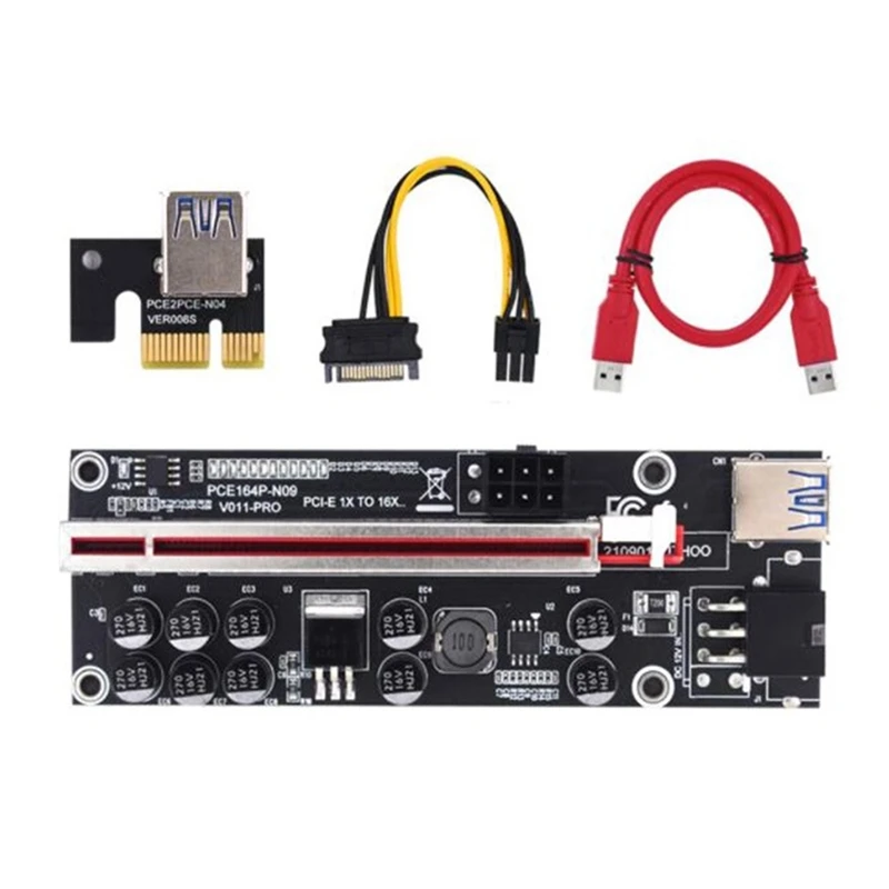 

PCIE Riser 011 PRO 10 Capacitance 6Pin Super Stable PCI Express 16X Riser Video Card Extender for Bitcoin Mining