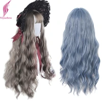 yiyaobess natural long blue wig with bangs synthetic wavy hair brown linen grey black cosplay wigs for women pelucas de mujer