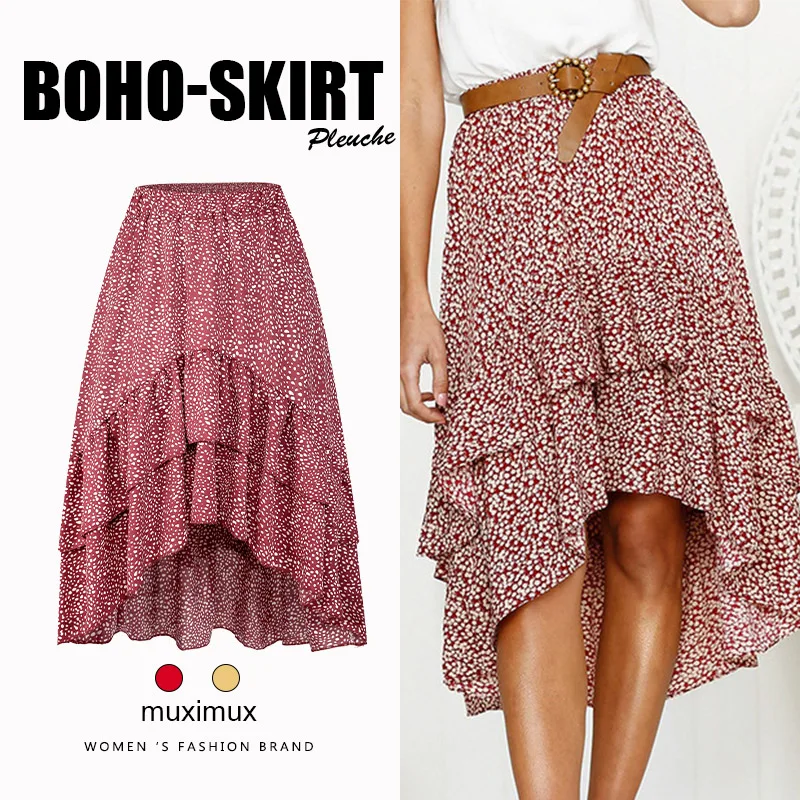 Женская шифоновая юбка трапеция в горошек с высокой талией Пляжная Расклешенная