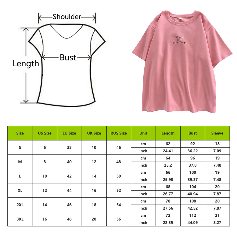 

Women Summer Short Sleeve Loose T-Shirt Funny Plus Size Fashion Casual Letter Printed Oversized Tunic Tops Harajuku Streetwear