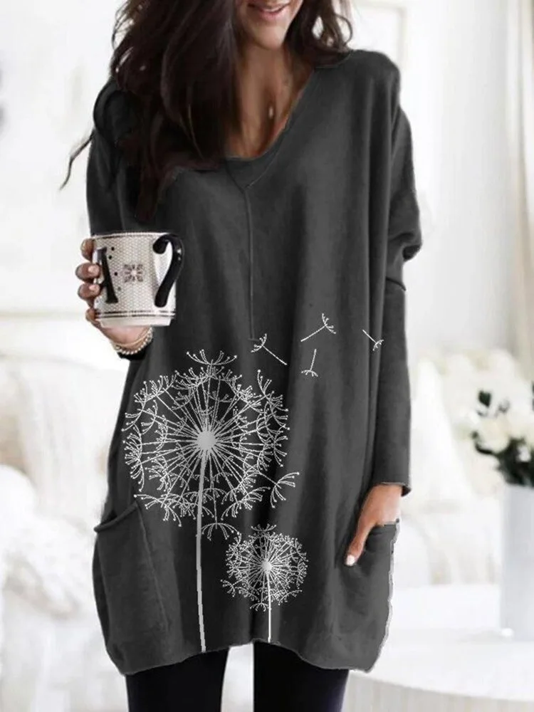 

New street style autumn and winter crew-neck printed long sleeve blouse hoodie women hot sales 2020 pocket large size T-shirt