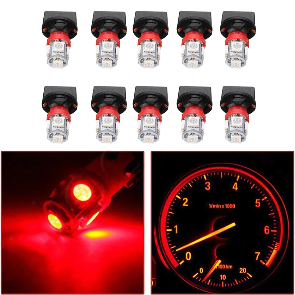 

10Pcs T10 SMD 194 Red LED Lights Car SUV Instrument Gauge Cluster Dash Bulb W/ Sockets Accessories