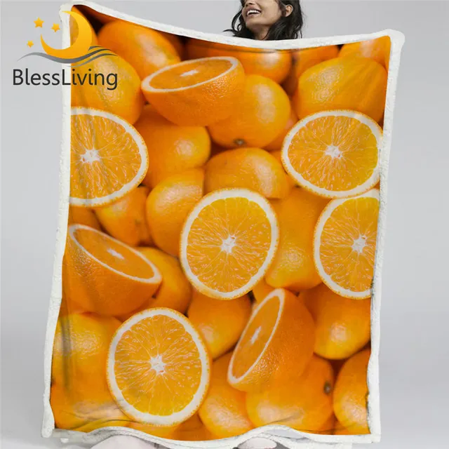 BlessLiving Orange Blanket Healthy Food Sherpa Blanket Sweet Throw Blanket Sliced Closeup Fruits Kid Mantas De Cama Dropship 1pc 1