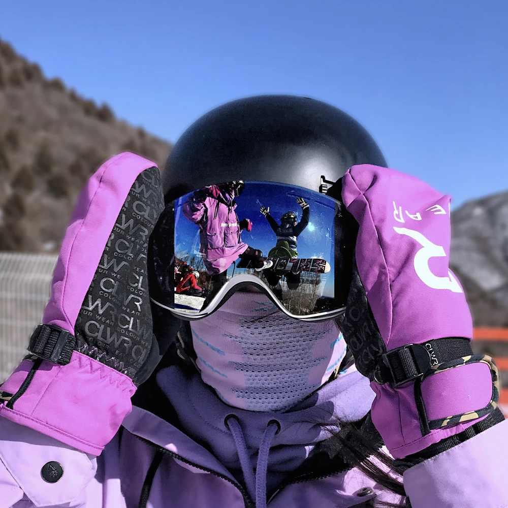 Лыжные очки UV400 сферические двухслойные анти запотевающие с большими линзами для