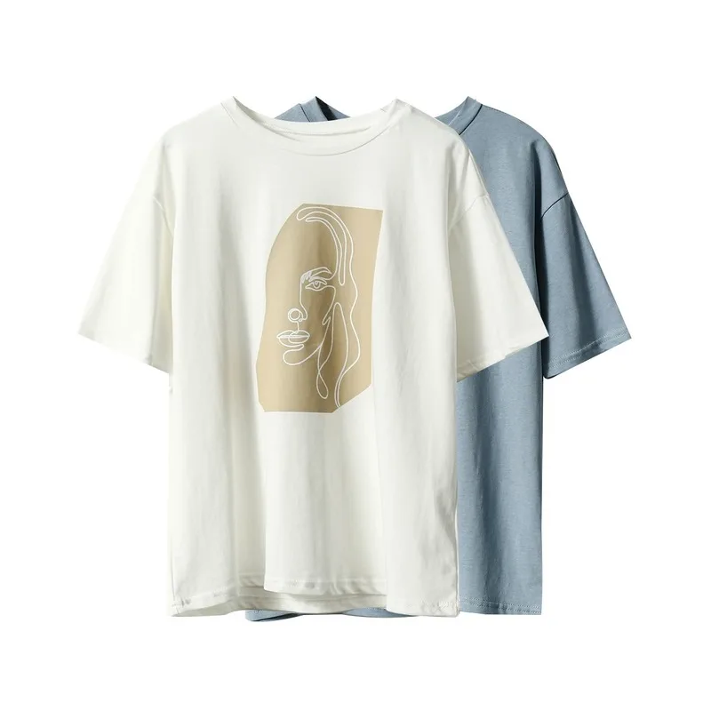 

Abstract Print T-shirt Female Short Sleeve 2020 Summer New O-Neck Korean Women's Casual Tops Tees Harajuku