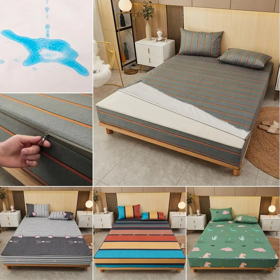 

Six-Sided With Zipper Mattress Protector Cover Full Waterproof Sheets Dust Cover Single/Queen/King /Twin/ Customizable Bed Sheet