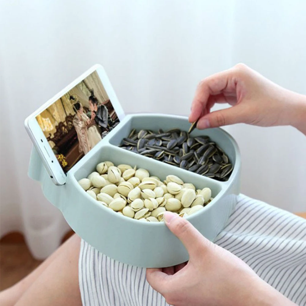 

Lazy Snack Bowl Living Room Creative Plastic Double Layers Snack Storage Box Bowl Fruit Plate Snack Dishes Phone Holder