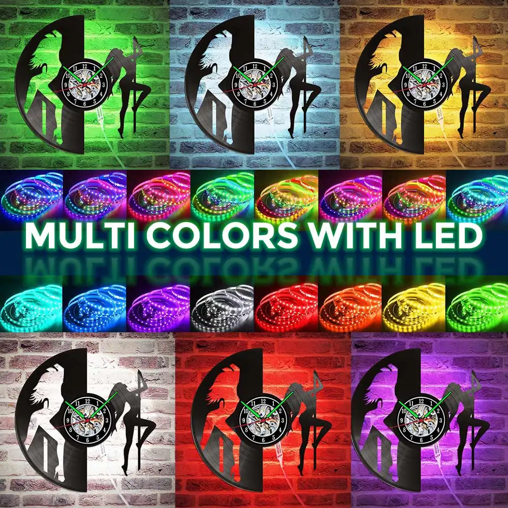 

MCDFL Pole Dance Vinyl Record Wall Clock Modern Design Dance Club Light Quartz Wall Watches Home Decor Gifts For Women 12 Inch