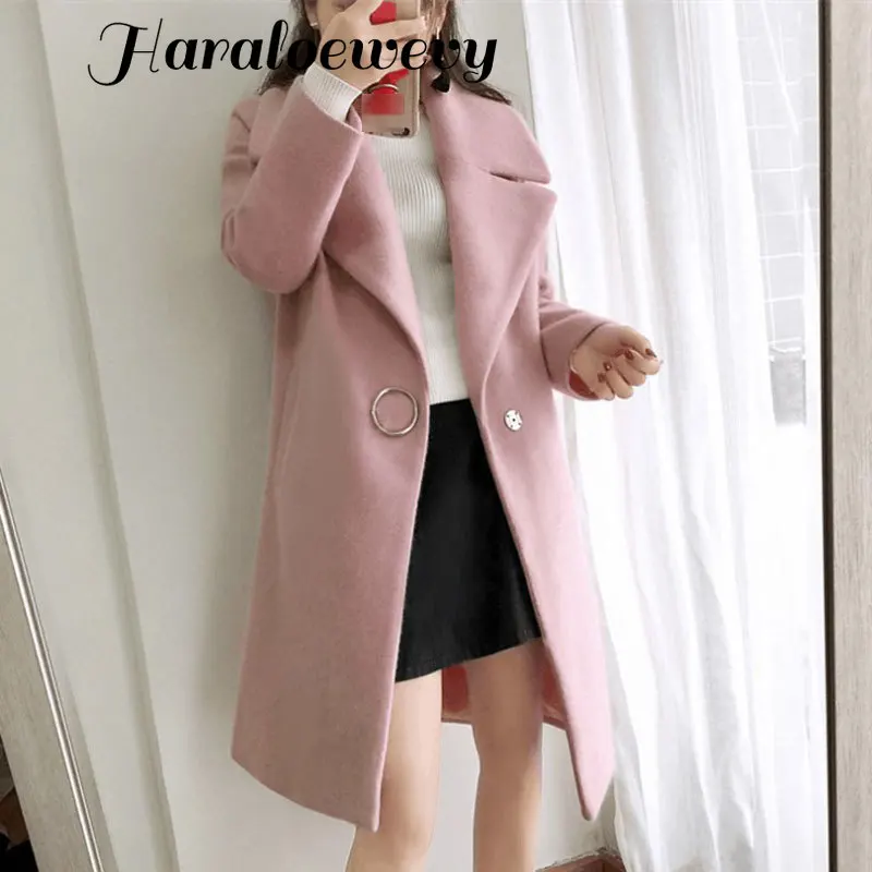 New Thin Wool Blend Coat Women Long Sleeve Turn-down Collar Outwear Jacket Casual Autumn Winter Elegant Overcoat Leisure