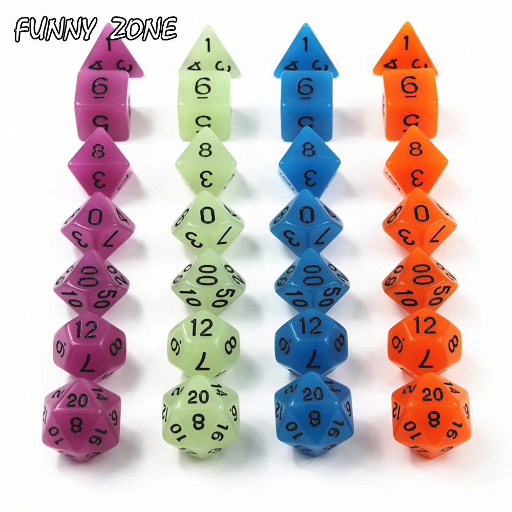 Светится в темноте Набор кубиков 28 предметов многогранные для ролевых игр