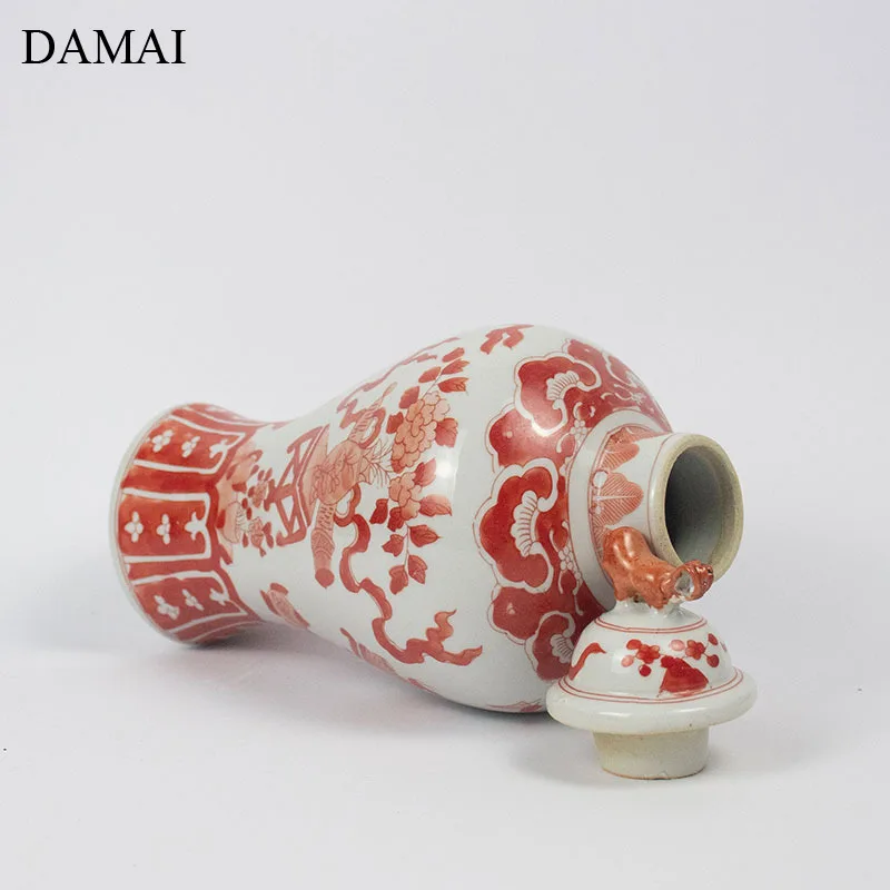 Декоративная керамическая ваза в виде льва китайская окрашенная винтажная синяя