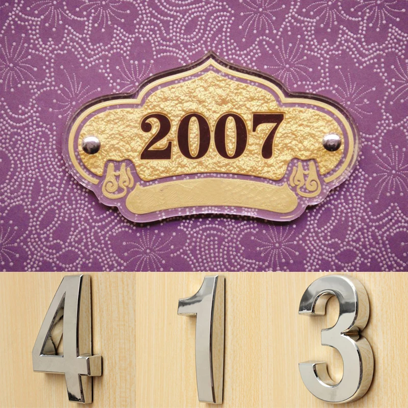 1PCS House number Digital 3D Number Numbers Plate Stickers Metal Silver DIY | Обустройство дома