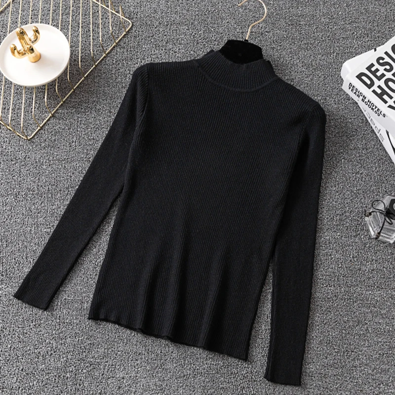 2021 Autumn Winter Women Pullovers Sweater Knitted Korean Elasticity Casual Jumper Fashion Slim Turtleneck Warm Female Sweaters | Женская