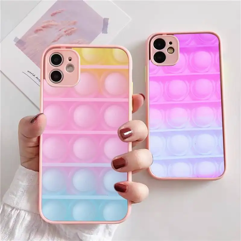 

Пузырьковый антистрессовый чехол для iphone 13 12 11 xr xs x 7 8 pro max светло-розовый мягкий силиконовый прозрачный чехол из ТПУ