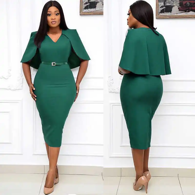 

2021Woman Dress 2021 Spring Summer Slim Office Pencil Bodycon Dresses Elegant Lady Outfits V-neck African Clothing Fashion Robe