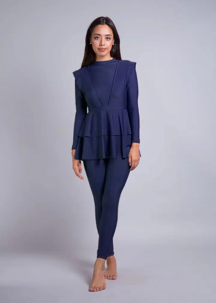 HAOFAN мусульманские купальники 2021 полностью черные с оборками женский