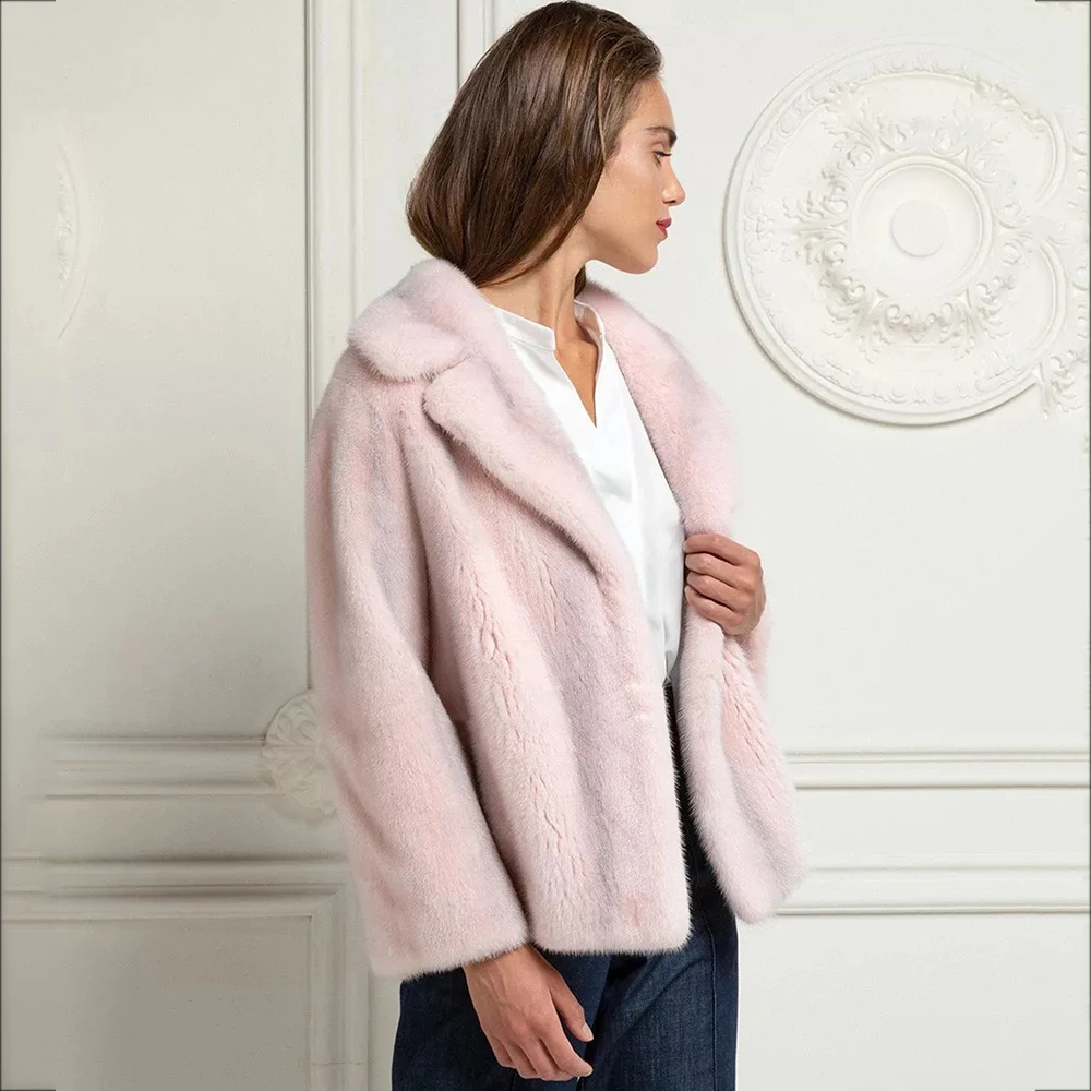 Пальто женское из натуральной норки TOPFUR розовое пальто кожи с отложным