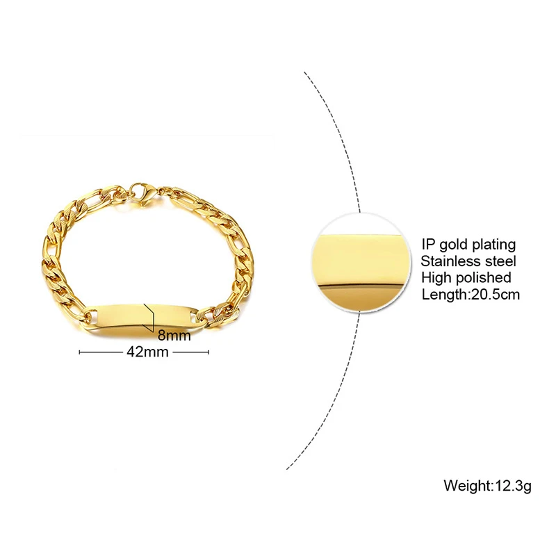 Парные ювелирные изделия Фигаро ссылка ID браслет Персонализация гравируемые