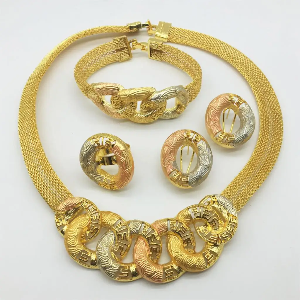 

El nuevo conjunto de joyas de moda al por mayor es joyera de oro ms brillante de Dubi para fiestas de aniversario y viajes de