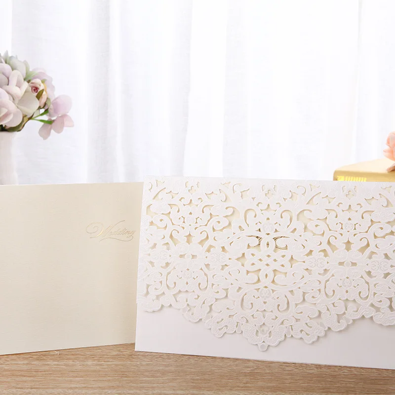 One Set white 1 10 шт. золотой, красный, белый лазерный разрез роскошный Флора свадебные приглашения карты Элегантный принт конверты Свадебные украшения - Цвет: One Set white 1