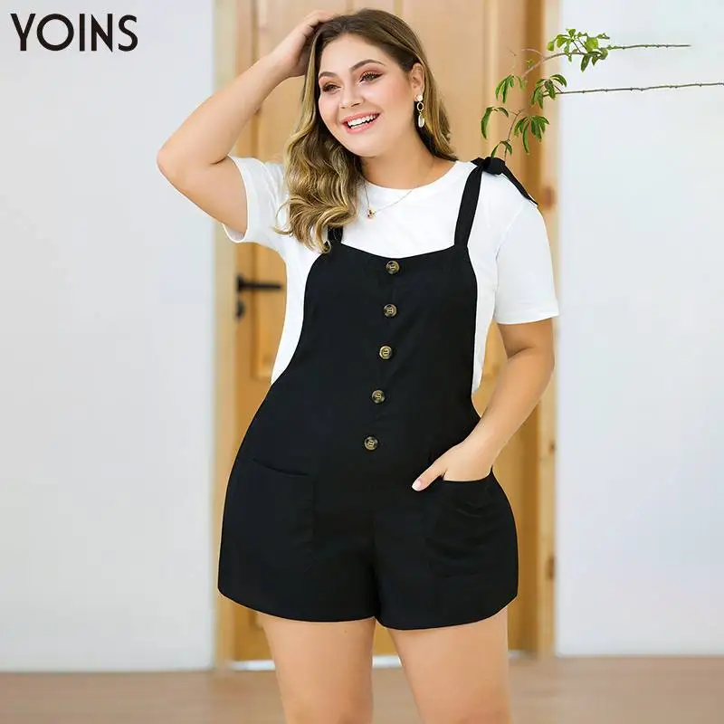 YOINS стильный мини комбинезон с открытой спиной на шнуровке боковыми карманами