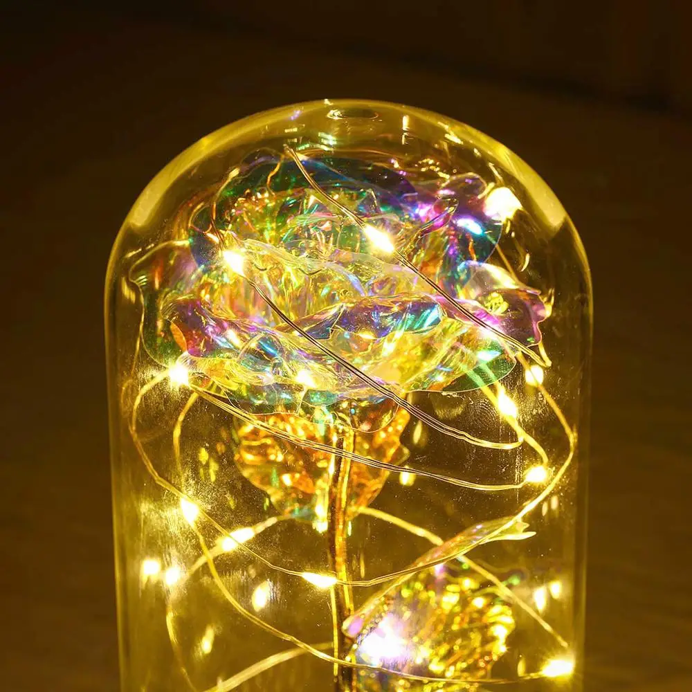 

Rose and Pearl in Glass Cover Flower LED Lamp Night Light Romantic Forever Gift for Valentine's Day Party Wedding Anniversary