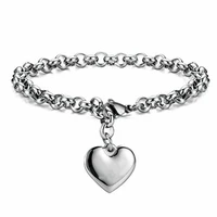 womens fashion bracelet stainless steel round chain rolo link heart charm girls bracelets
