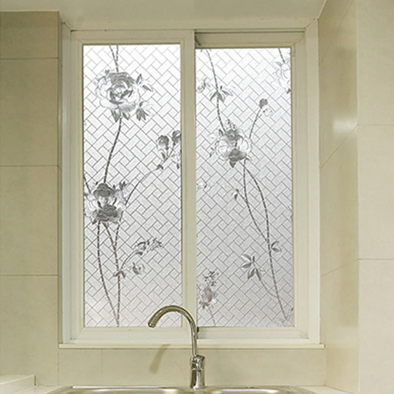 Прямоугольные тисненые розы ПВХ водонепроницаемые оконные пленки покрытие без