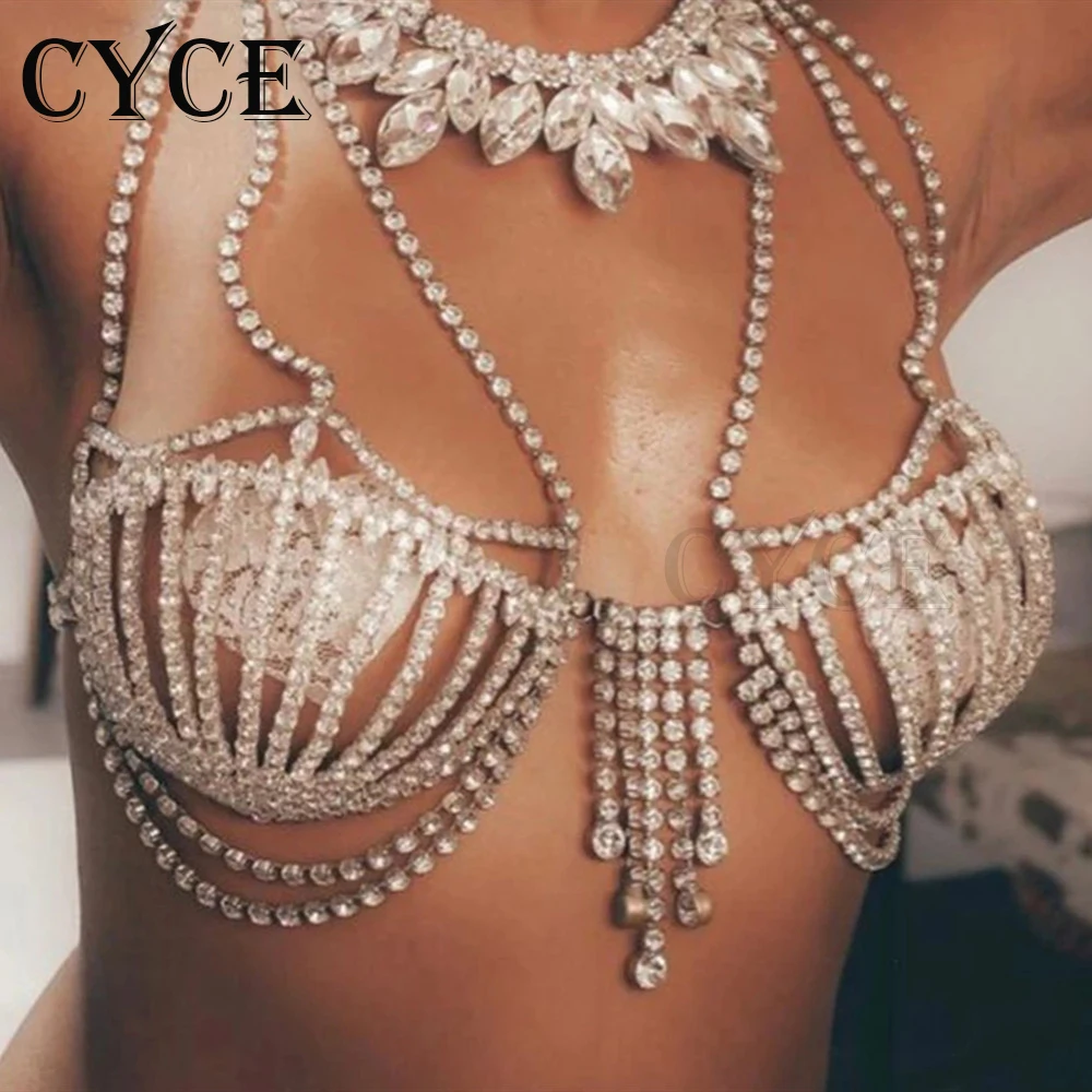 

Sexy Rhinestone Shell Chest Bracket For Women Fashion Bikini Top Bra Chain Body Chain Nightclub Stage Show Costume Body Jewelry