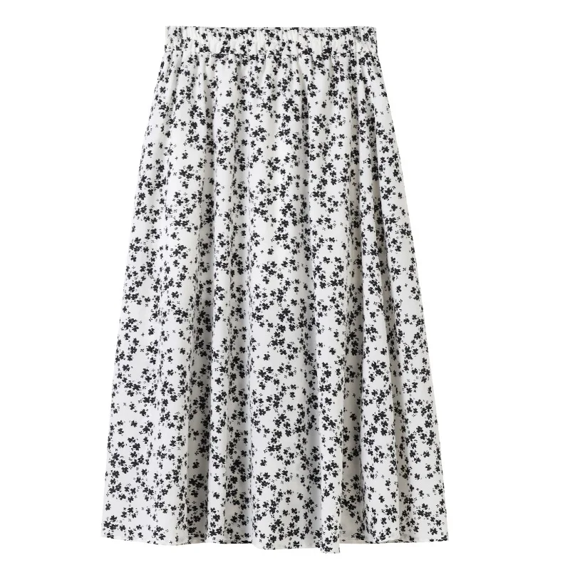 

Women Fashion Elegant Chiffon Skirts High Quality New Summer High Waist Elastic Small Floral Print Loose Long Skirt Chic Ladies