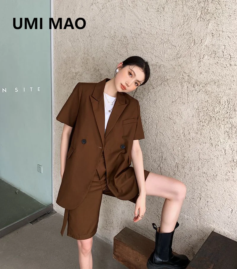 

UMI MAO Short-sleeved Blazers Jacket Female 2021 Summer Thin Section Niche Design Advanced Fried Street Small Blazer Dress Women