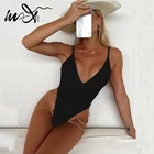 Цельный купальник с цепочкой In-X, женский купальник с цепочкой, Женский монокини с вырезами, однотонный купальный костюм, боди, пляжная одежда 2021 в рубчик