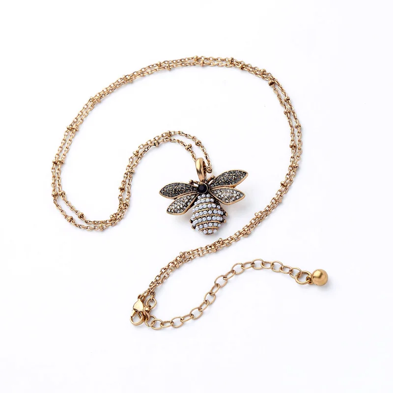 Крыло Yuk Tak Lange Bee Ketting для Vrouwen Винтажный Золотой Kleur Gesimuleerde Parel вешалка Modus Sieraden