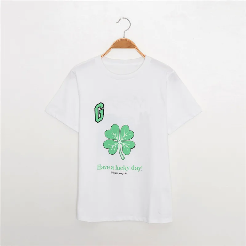 

Summer Ladies Casual White Print Short Sleeve Cotton T-Shirt Female Slim High Quality Slim Brand Tee Ladies Fashion Tops ML104