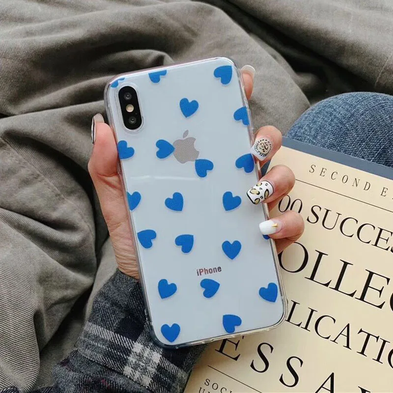 Blue Чехол для телефона LOVECOM для iPhone 11 Pro XS Max XR XS X 6 6S 7 8 Plus Love Heart из мягкого термополиуретана Ультратонкий Прозрачный чехол для задней панели телефона в подарок - Цвет: Blue