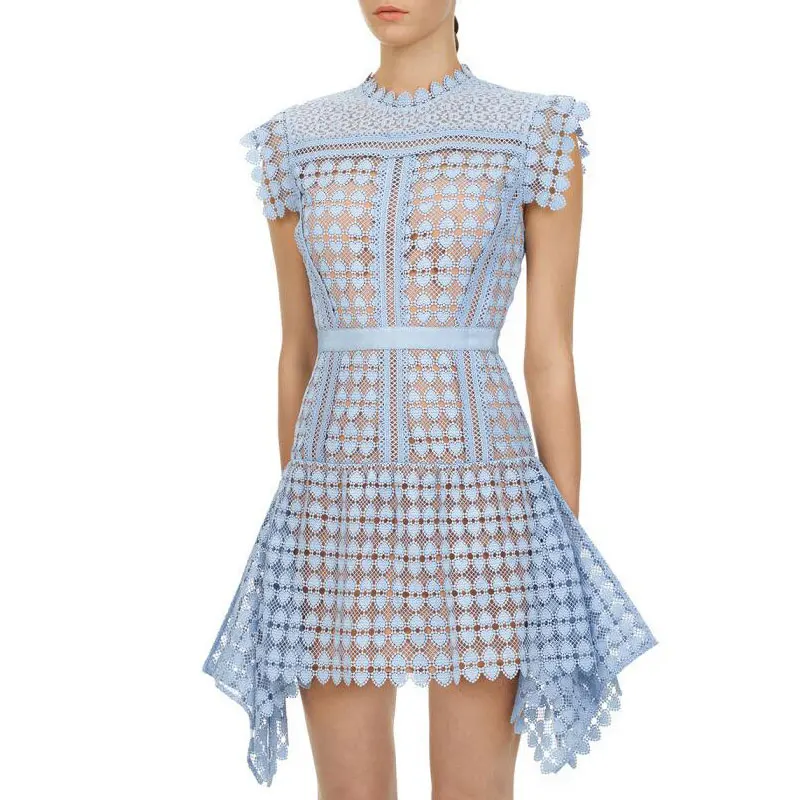 

New arrival Self Portrait Vintage elegant Lace Dress Women Hollow Out Butterfly Sleeve Irregular Ruffles luxury Dresses vertidos