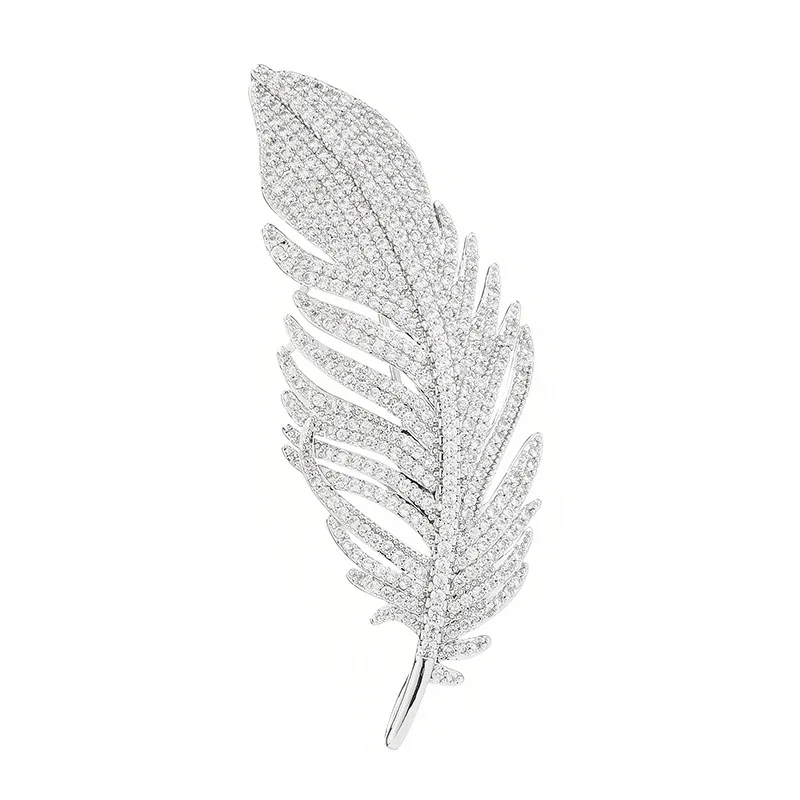 

Fengxiaoling Luxury Zircon Feather Brooches For Women Office/career Female Simple Fashion Brooches High Quality Jewelry 2021