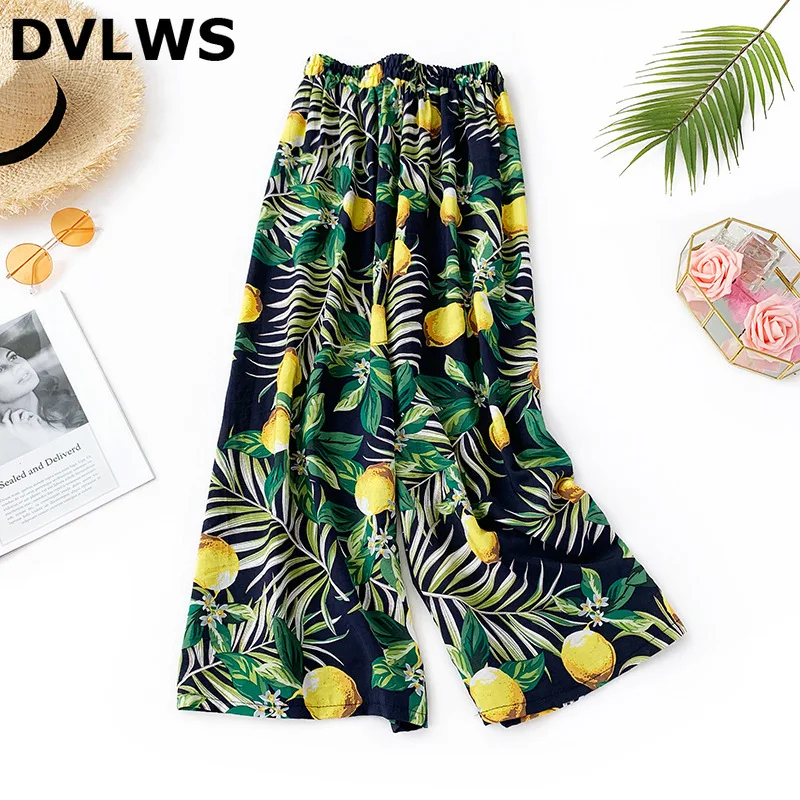 2019 Causal Wide Leg Pants Women Sunscreen Women's 2 Colors Navy Lemon White Trousers Womens Clothing | Женская одежда